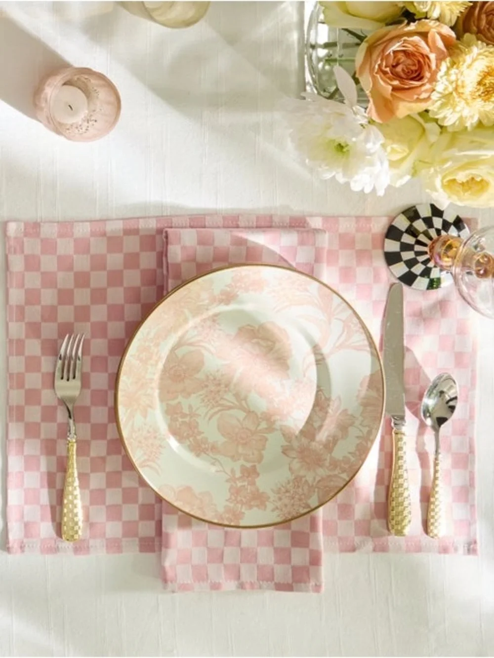 MacKenzie-Childs Pastel Pink Check Placemat 2 Sets of Four